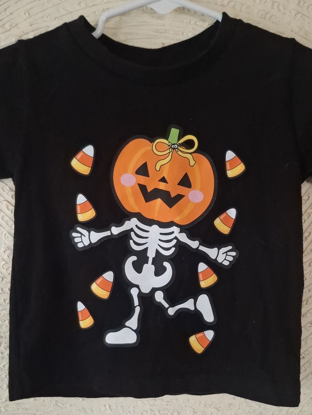 Rabbit Skins Black Pumpkin-Head Skeleton Candy Corn T-Shirt